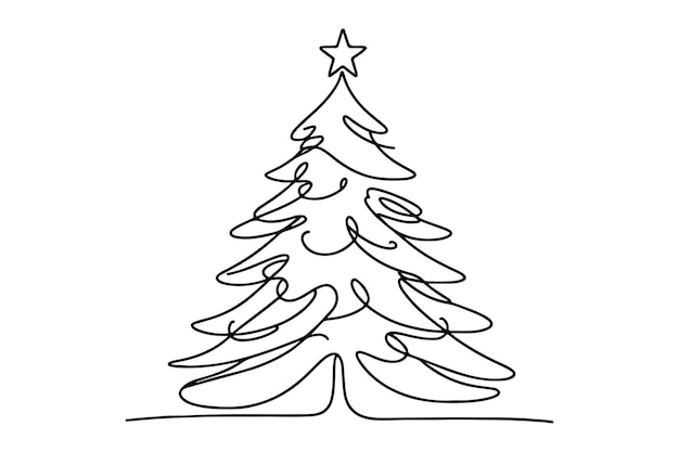 un dibujo artístico continuo de línea negra de un árbol de Navidad feliz dibujado a mano del contorno de Papá Noel
