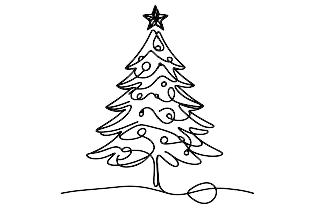 un dibujo artístico continuo de línea negra de un árbol de Navidad feliz dibujado a mano del contorno de Papá Noel