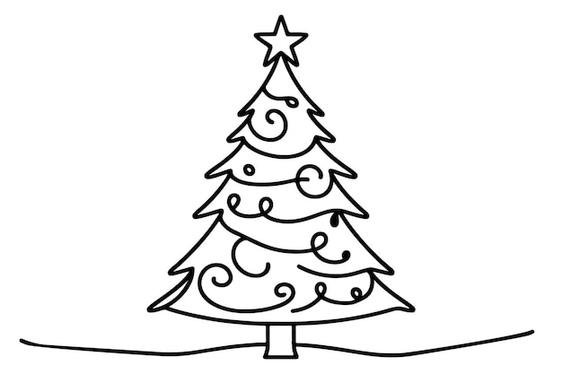 un dibujo artístico continuo de línea negra de un árbol de Navidad feliz dibujado a mano del contorno de Papá Noel