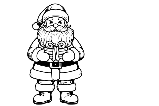 un dibujo artístico continuo de línea negra de Papá Noel con contorno de caja de regalos dibujo vectorial en fondo blanco
