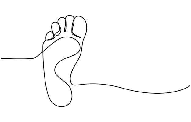Dibujo artístico continuo de una línea de pie descalzo en estilo simple e ilustración vectorial de contorno