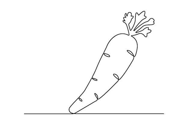 Dibujo artístico continuo de una línea de zanahoria de diseño de ilustración vectorial de contorno aislado