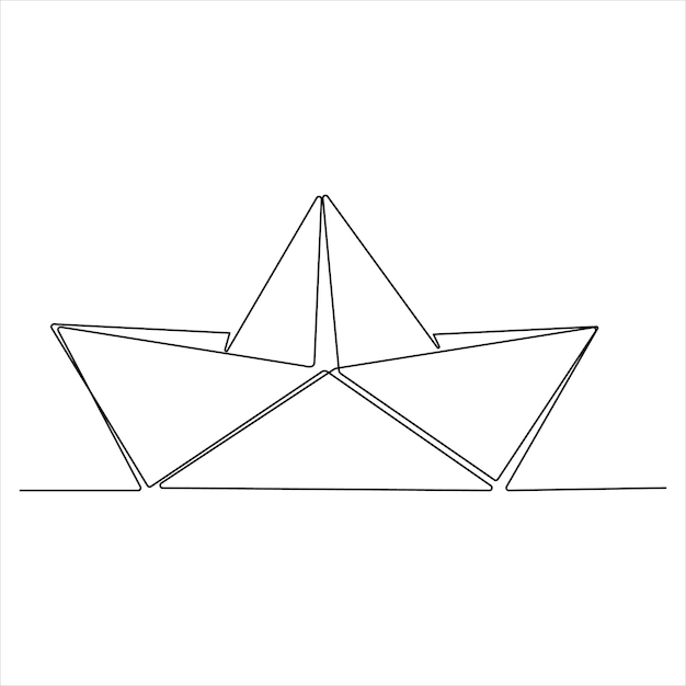 Dibujo artístico continuo de una sola línea de barco de papel navegando en el agua del río gráfico de juguete de origami