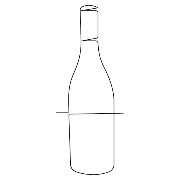 Dibujo artístico continuo de una sola línea de una botella de vino, una bebida alcohólica en un vector de contorno de estilo doodle