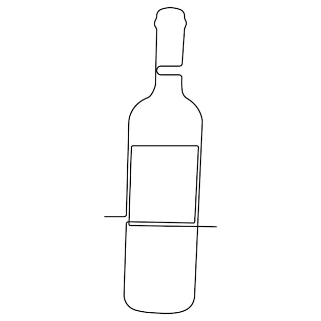 Dibujo artístico continuo de una sola línea de una botella de vino, una bebida alcohólica en un vector de contorno de estilo doodle