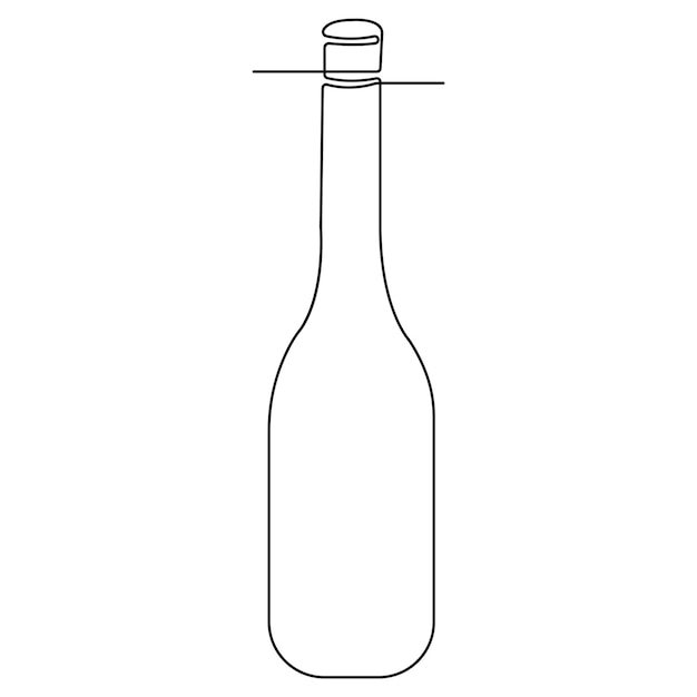 Dibujo artístico continuo de una sola línea de una botella de vino, una bebida alcohólica en un vector de contorno de estilo doodle