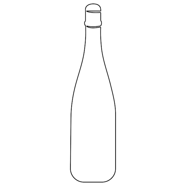 Dibujo artístico continuo de una sola línea de una botella de vino, una bebida alcohólica en un vector de contorno de estilo doodle