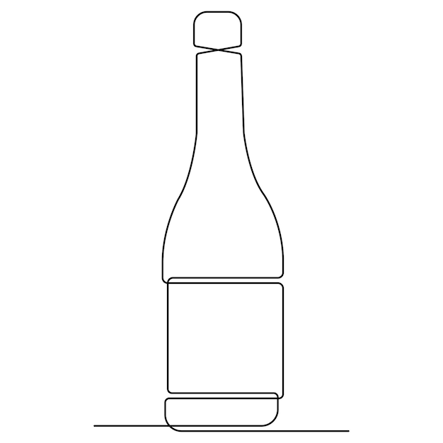 Dibujo artístico continuo de una sola línea de una botella de vino, una bebida alcohólica en un vector de contorno de estilo doodle