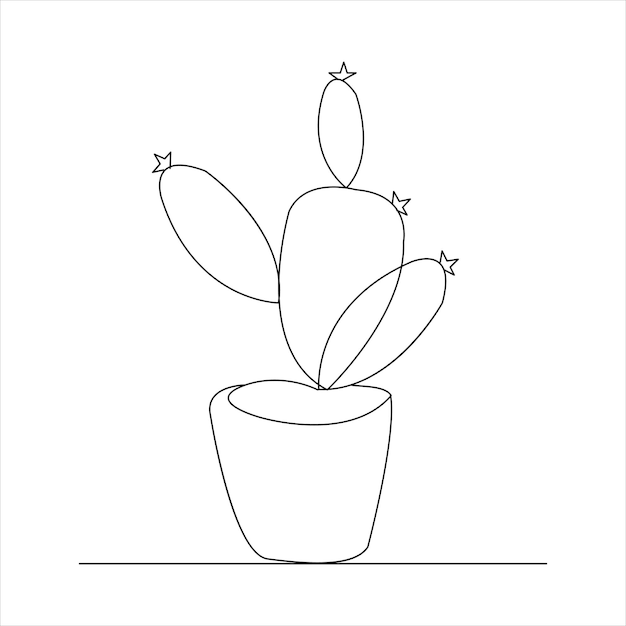 Dibujo artístico continuo de una sola línea de cactus y dibujo artístico vectorial de contorno minimalista