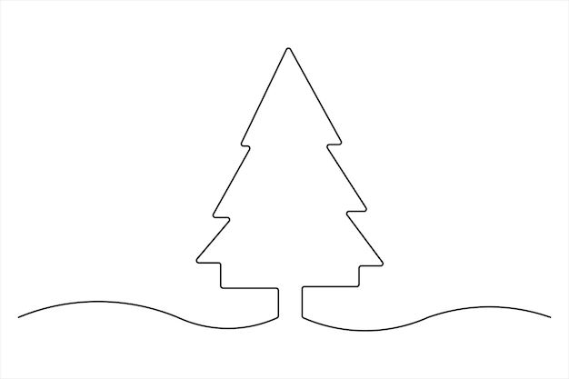 Dibujo artístico continuo de una sola línea del concepto aislado del árbol de invierno Ilustración vectorial de Doodle