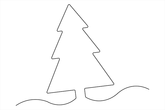 Dibujo artístico continuo de una sola línea del concepto aislado del árbol de invierno Ilustración vectorial de Doodle
