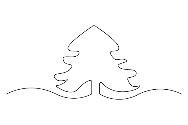 Dibujo artístico continuo de una sola línea del concepto aislado del árbol de invierno Ilustración vectorial de Doodle