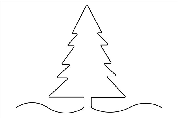 Dibujo artístico continuo de una sola línea del concepto aislado del árbol de invierno Ilustración vectorial de Doodle