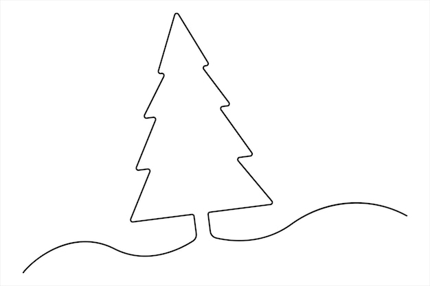 Dibujo artístico continuo de una sola línea del concepto aislado del árbol de invierno Ilustración vectorial de Doodle
