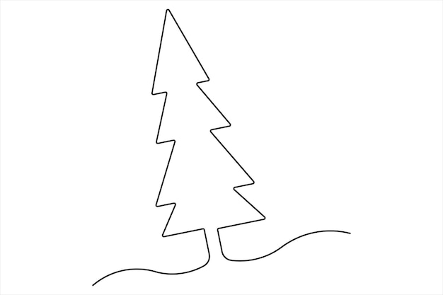 Dibujo artístico continuo de una sola línea del concepto aislado del árbol de invierno Ilustración vectorial de Doodle