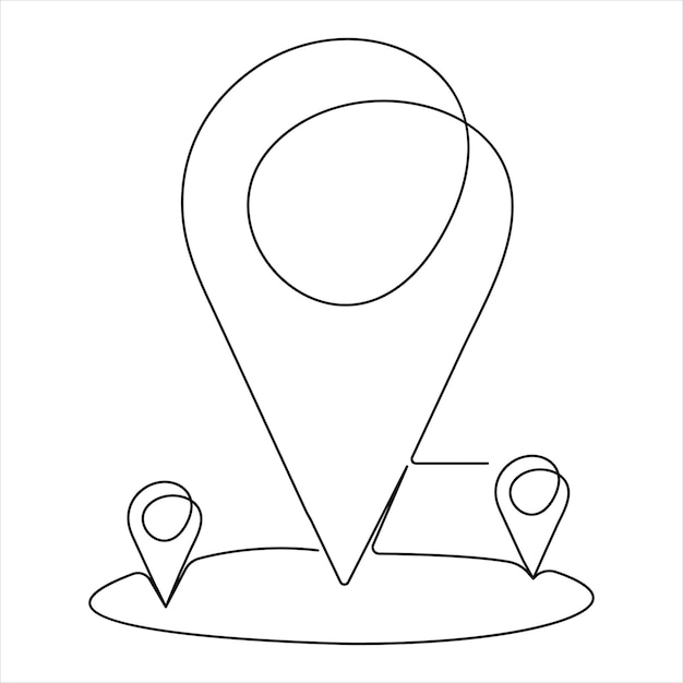 Dibujo artístico continuo de una sola línea del concepto de ubicación de la ruta, punteros, ilustración del vector de viaje