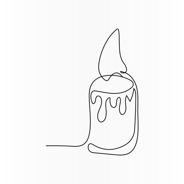 Dibujo artístico continuo de una sola línea de diseño de luz de vela y arte vectorial de contorno de una línea