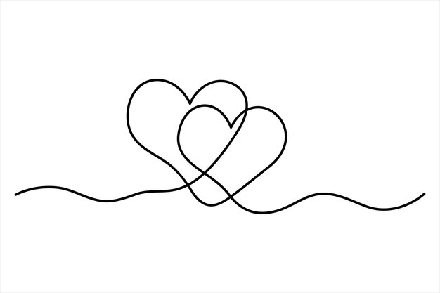 Dibujo artístico continuo de una sola línea de dos corazones Ilustración vectorial aislada sobre fondo blanco