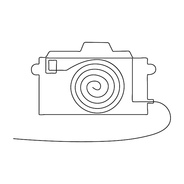 Dibujo artístico continuo de una sola línea del estilo clásico de la cámara e ilustración vectorial de contorno