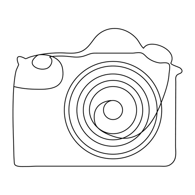 Dibujo artístico continuo de una sola línea del estilo clásico de la cámara e ilustración vectorial de contorno