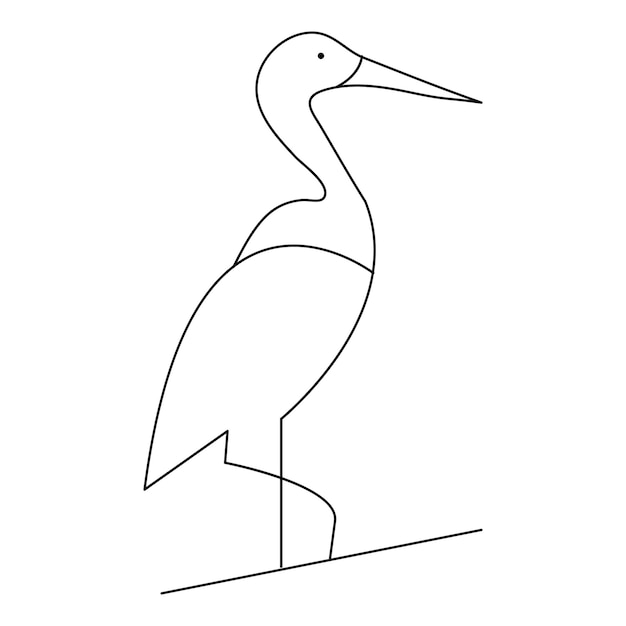 Dibujo artístico continuo de una sola línea de garza de pie y vector de diseño de garza