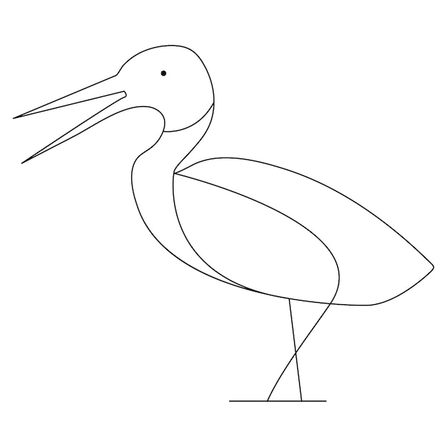 Dibujo artístico continuo de una sola línea de garza de pie y vector de diseño de garza