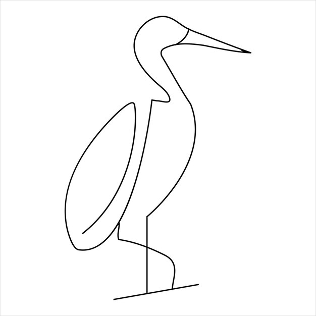 Dibujo artístico continuo de una sola línea de garza de pie y vector de diseño de garza