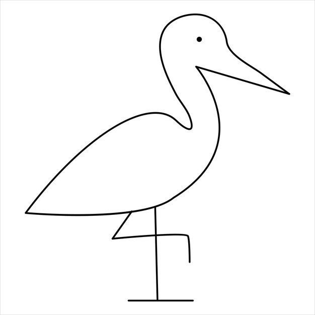 Dibujo artístico continuo de una sola línea de garza de pie y vector de diseño de garza