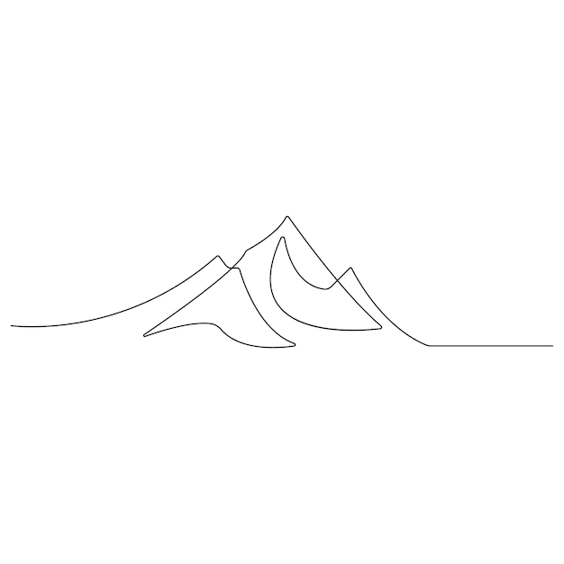 Dibujo artístico continuo de una sola línea del paisaje de montaña vista superior de los montes vector de contorno