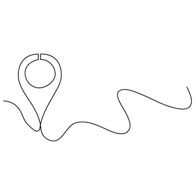Dibujo artístico continuo de una sola línea del vector de contorno de la ubicación y los punteros de ruta