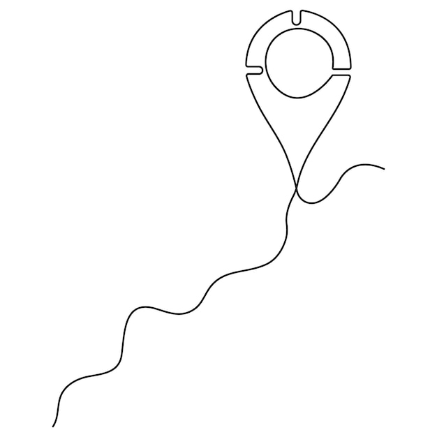 Dibujo artístico continuo de una sola línea del vector de contorno de la ubicación y los punteros de ruta