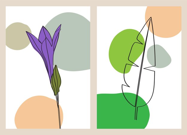 Dibujo artístico floral y de follaje de una línea con formas abstractas