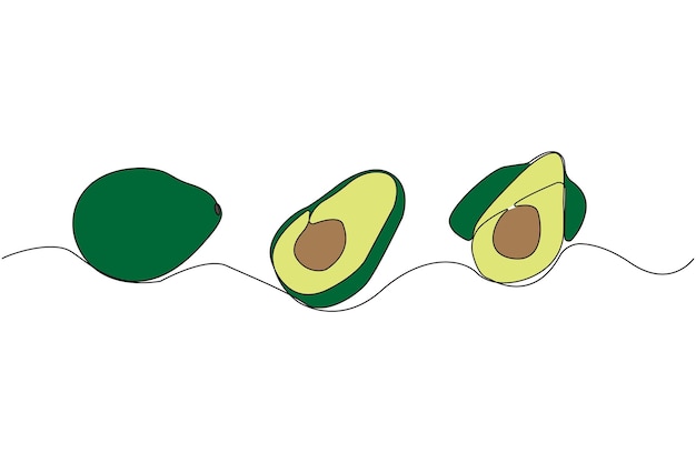 Dibujo artístico de una línea de aguacate dibujado a mano aislado sobre un fondo blanco Contorno de aguacato minimalista