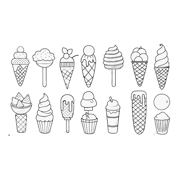 dibujo artístico de líneas de conos de helado y conos de hielo