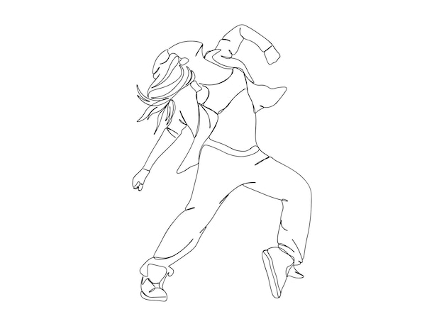 El dibujo artístico de una sola línea de Hip Hop Dancer continúa la ilustración vectorial de línea