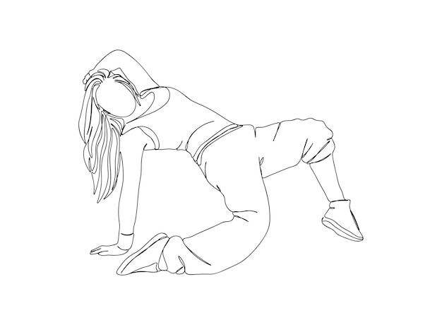 El dibujo artístico de una sola línea de Hip Hop Dancer continúa la ilustración vectorial de línea