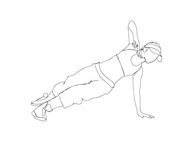 El dibujo artístico de una sola línea de Hip Hop Dancer continúa la ilustración vectorial de línea