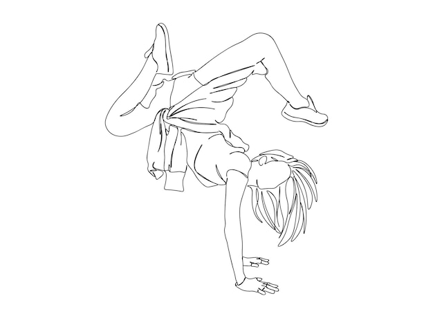 El dibujo artístico de una sola línea de Hip Hop Dancer continúa la ilustración vectorial de línea