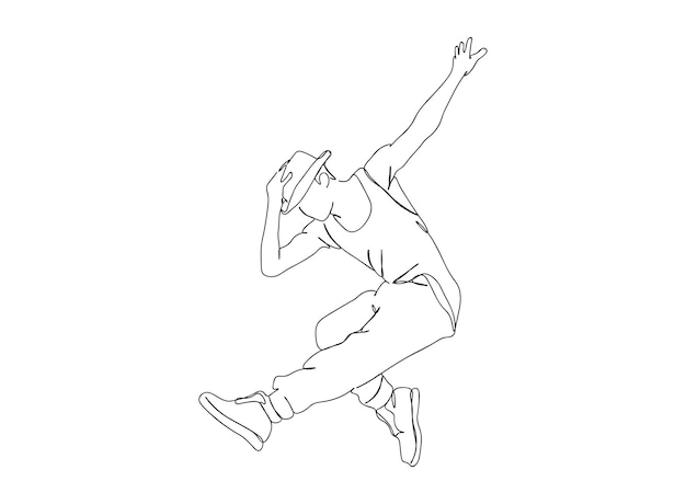 El dibujo artístico de una sola línea de Hip Hop Dancer continúa la ilustración vectorial de línea