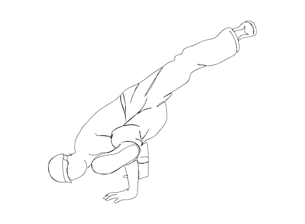 El dibujo artístico de una sola línea de Hip Hop Dancer continúa la ilustración vectorial de línea