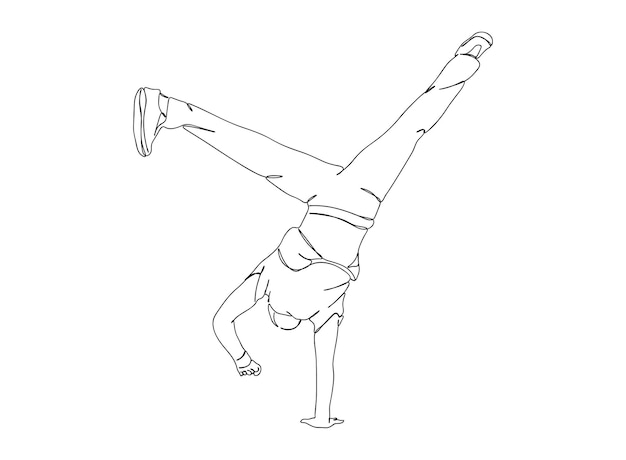 El dibujo artístico de una sola línea de Hip Hop Dancer continúa la ilustración vectorial de línea