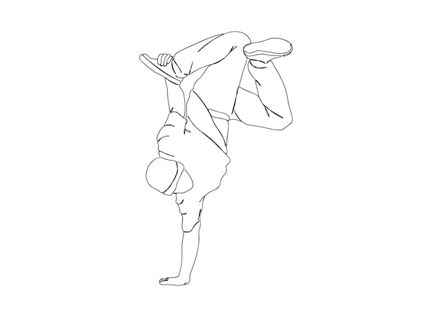 El dibujo artístico de una sola línea de Hip Hop Dancer continúa la ilustración vectorial de línea