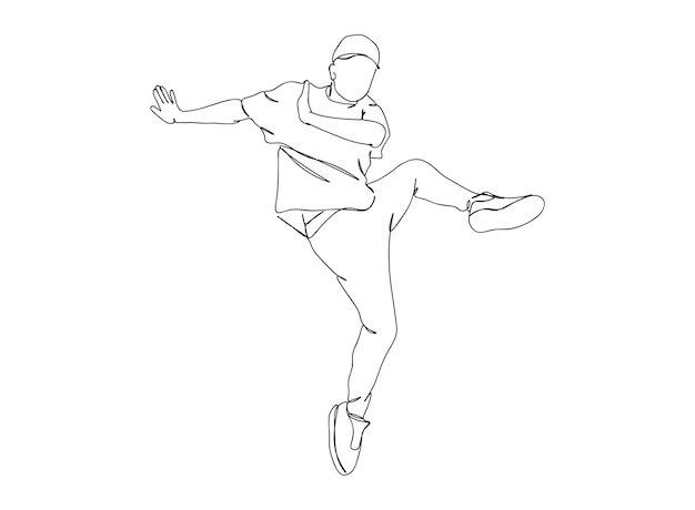 El dibujo artístico de una sola línea de Hip Hop Dancer continúa la ilustración vectorial de línea