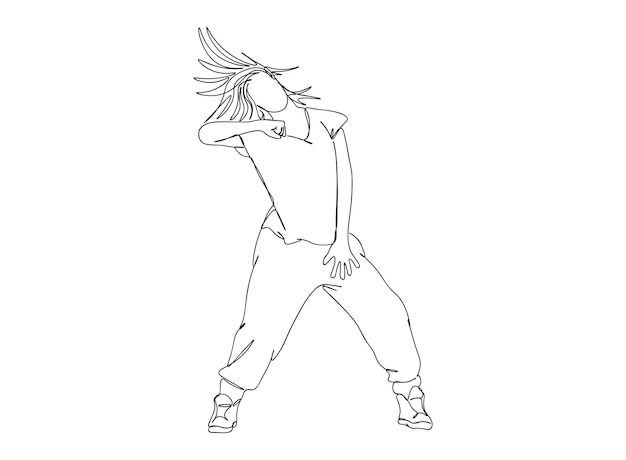 El dibujo artístico de una sola línea de Hip Hop Dancer continúa la ilustración vectorial de línea