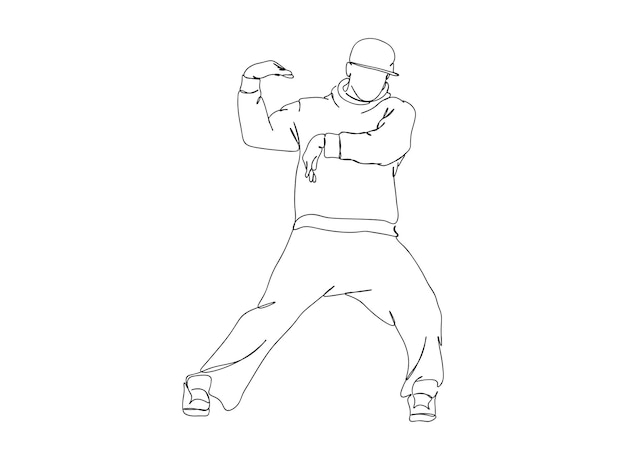 El dibujo artístico de una sola línea de Hip Hop Dancer continúa la ilustración vectorial de línea