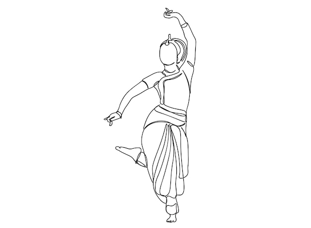 El dibujo artístico de una sola línea de Indian Tamil Dancer continúa la ilustración vectorial de línea