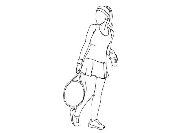 El dibujo artístico de una sola línea del jugador de tenis continúa la ilustración del vector de línea