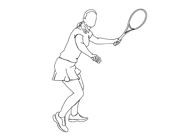 El dibujo artístico de una sola línea del jugador de tenis continúa la ilustración del vector de línea