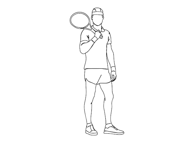 El dibujo artístico de una sola línea del jugador de tenis continúa la ilustración del vector de línea