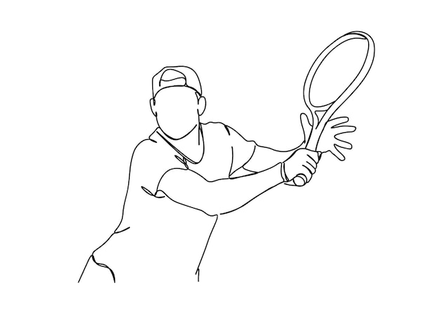 El dibujo artístico de una sola línea del jugador de tenis continúa la ilustración del vector de línea
